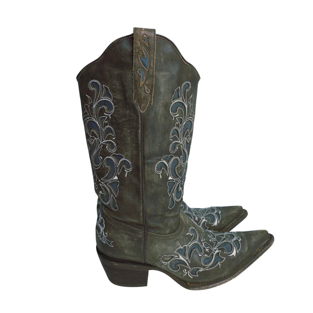 J.B Dillon Western Embroidery Stitched Cowboy Boots  Size 10B Style JBR7010